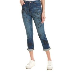 Alice + Olivia Painted Rose Butterfly High Rise Jeans 29